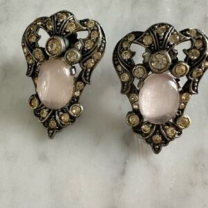 Vintage Style Silver Metal and Pink Earrings